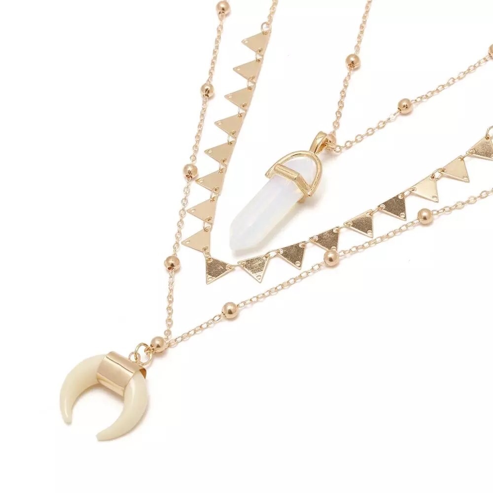 🌀🆕Bohemian 3 layered opal stone gold necklace - Picture 4 of 6